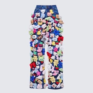 Colorful Plush Embellished Women Jeans